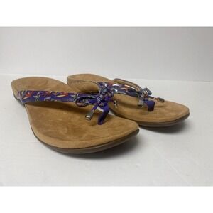 Vionic Sandals Womens 10 Bella II Tropical Slip On Thong Blue Faux Leather